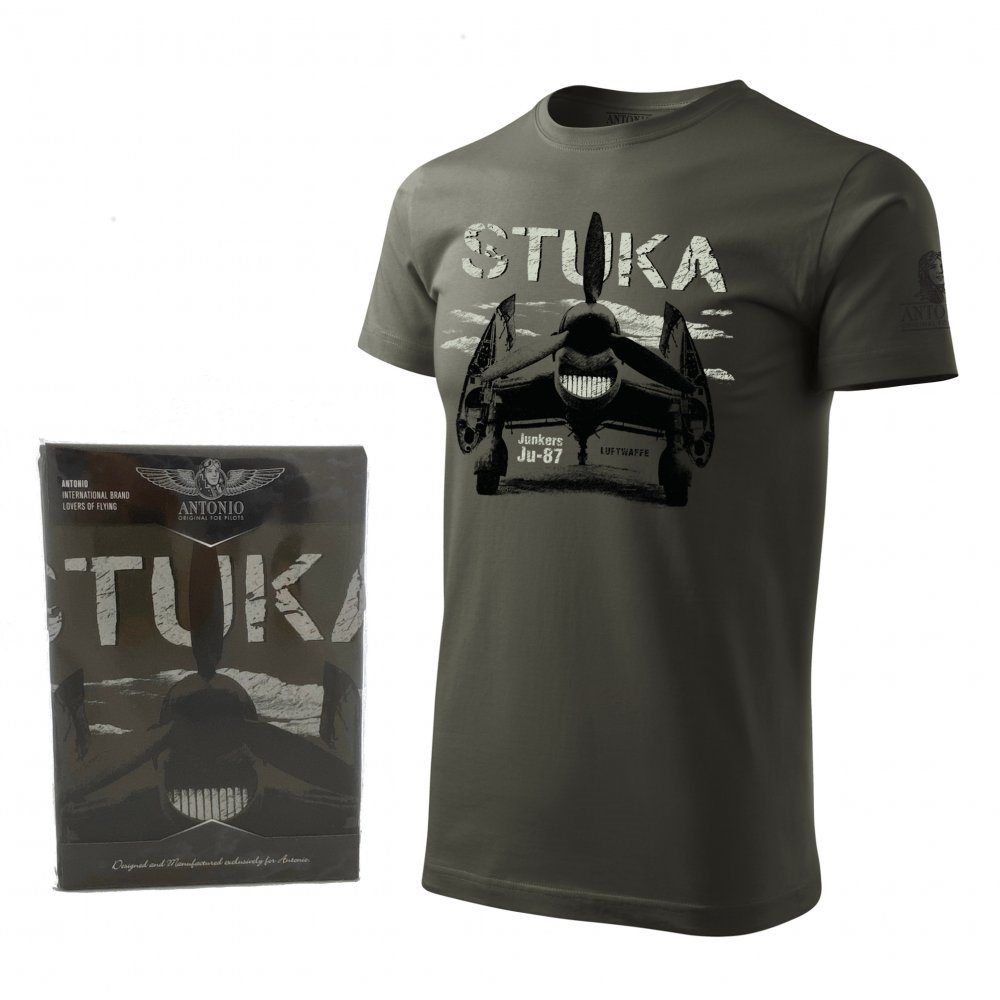 Levně Triko Junkers Ju-87 STUKA ŠEDOZELENÉ