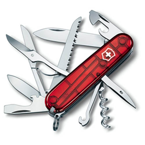 Levně VICTORINOX nůž kapesní HUNTSMAN 91mm ČERVENÝ transparentní