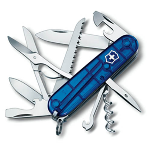 Levně VICTORINOX nůž kapesní HUNTSMAN 91mm MODRÝ transparentní