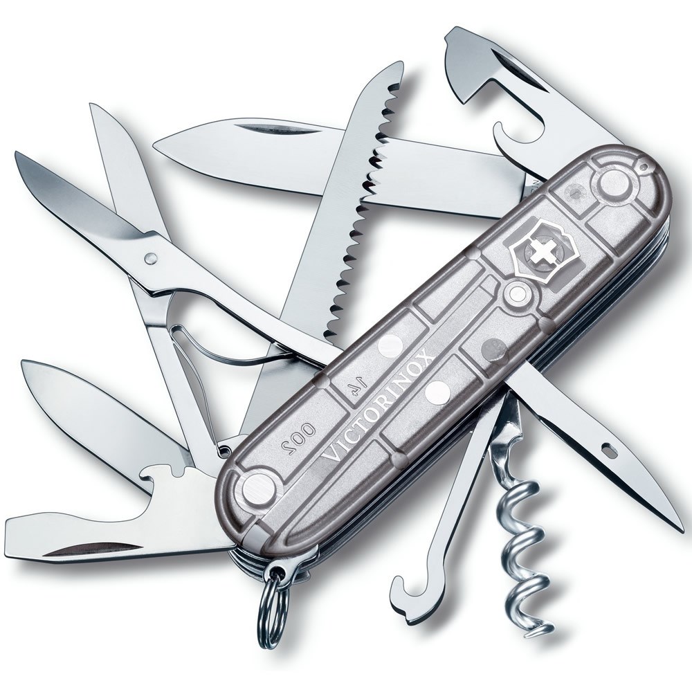 Levně VICTORINOX nůž kapesní HUNTSMAN 91mm STŘÍBRNÝ transparentní