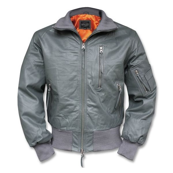 Levně Bunda kožená BW AVIATOR ŠEDÁ