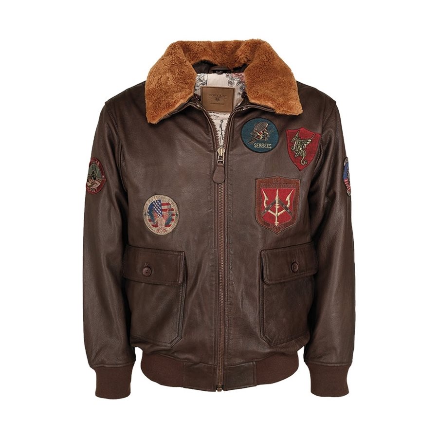 Levně Bunda pilotní kožená TOP GUN HNĚDÁ
