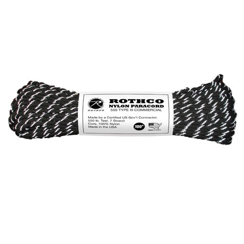 Levně ROTHCO šňůra PARACORD nylon 550LB ø 4 mm / 30 m ČERNÁ s refelxními nitkami