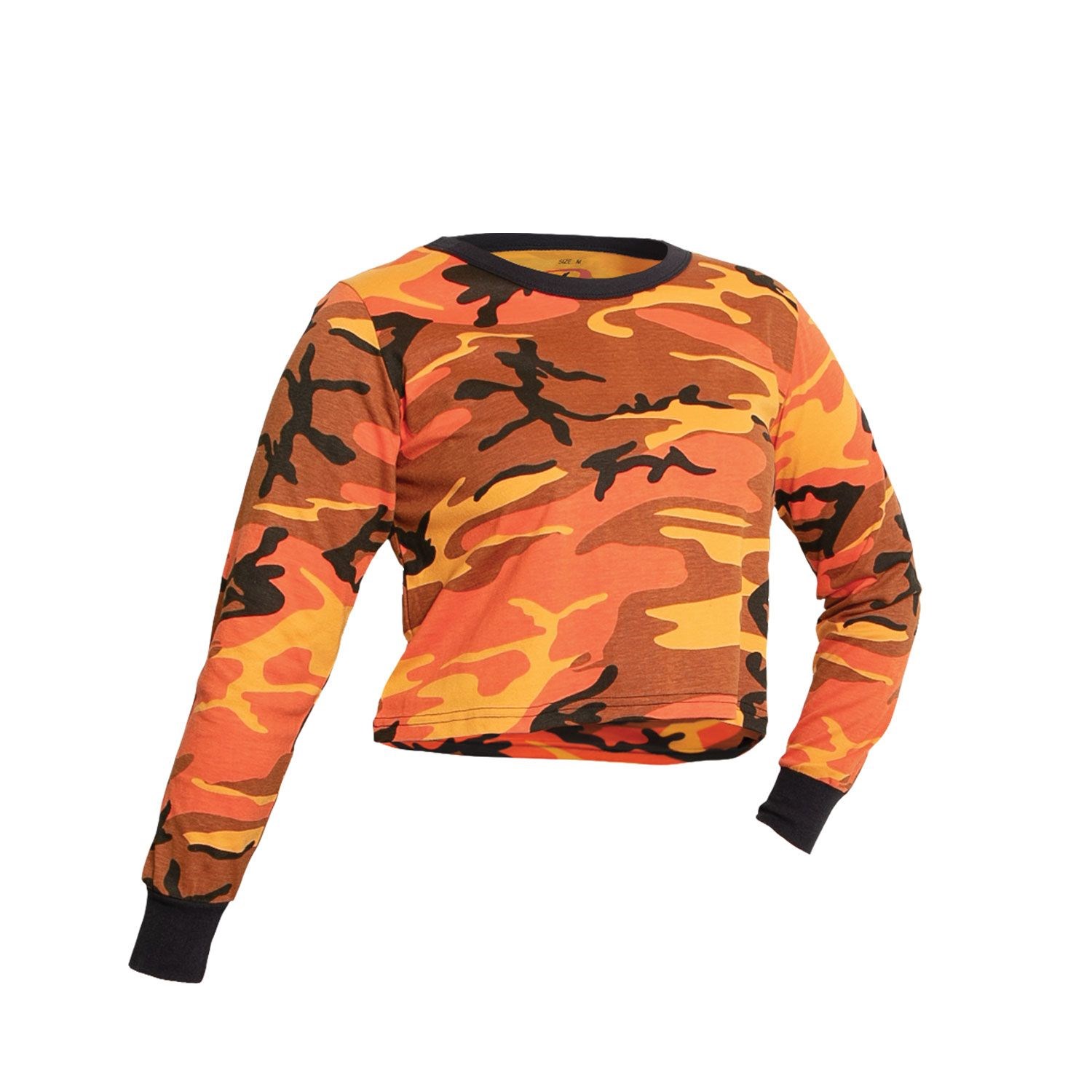 Levně Triko dámské krátké CROP dlouhý rukáv ORANGE CAMO