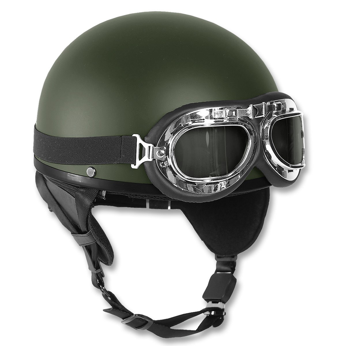Levně Helma motocyklová RETRO včetně brýlí ZELENÁ