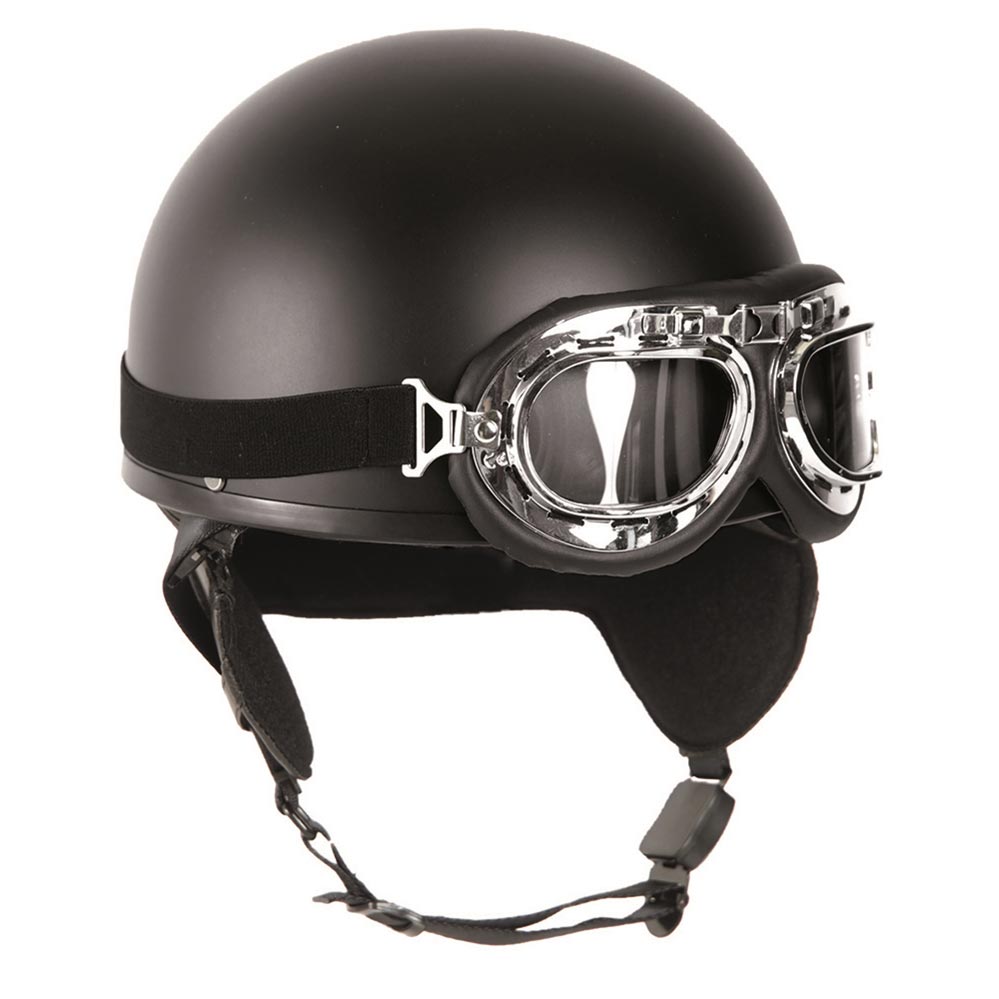 Levně Helma motocyklová RETRO včetně brýlí ČERNÁ