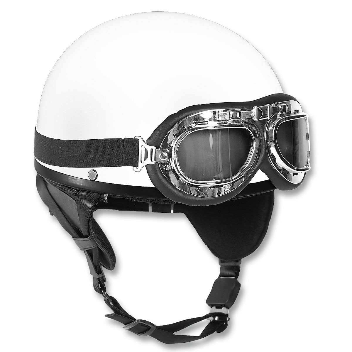 Levně Helma motocyklová RETRO včetně brýlí BÍLÁ