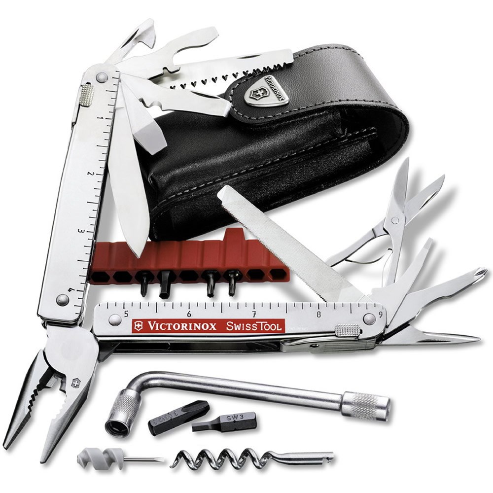 Levně VICTORINOX kleště multifunkční SwissTool PLUS STŘÍBRNÉ v koženém pouzdře