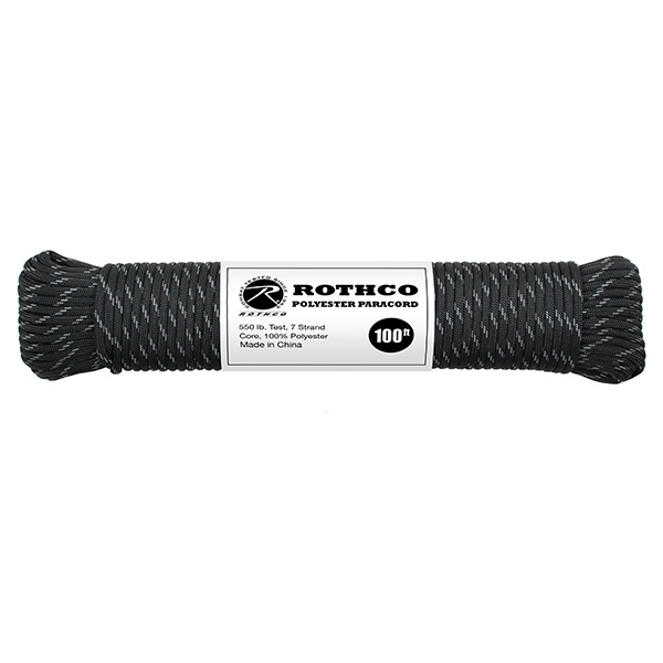 Levně ROTHCO šňůra PARACORD polyester 550LB ø 4 mm / 30 m ČERNÁ/REFLEXNÍ nitky