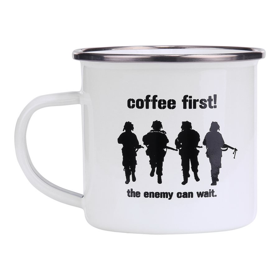 Levně FOSCO hrnek COFFEE FIRST! smaltovaný 300 ml BÍLÝ