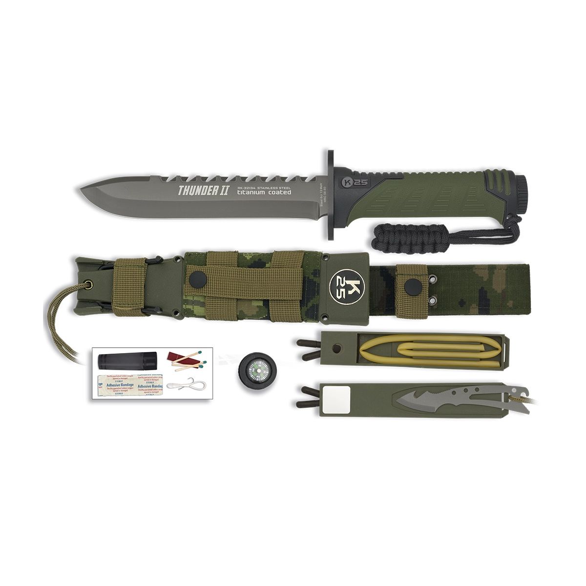 Levně Nůž K25 na přežití THUNDER II CAMO/OLIV