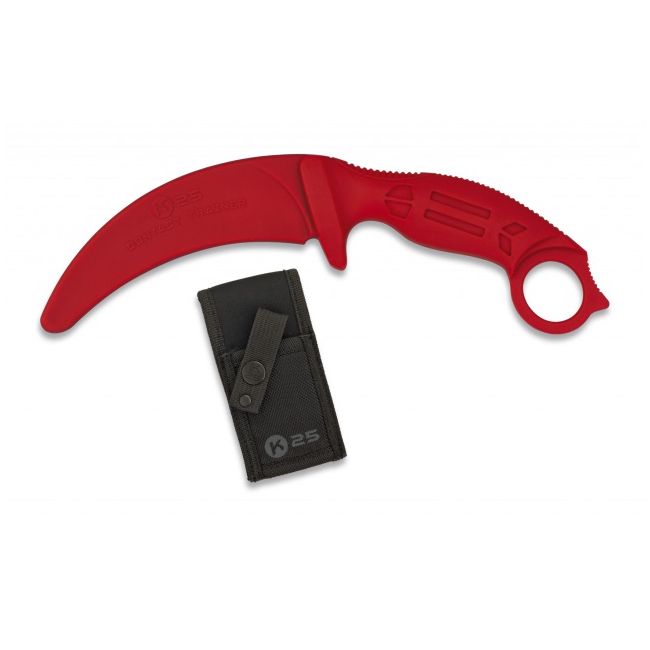 Levně K25 nůž cvičný KARAMBIT gumový s pouzdrem ČERVENÝ