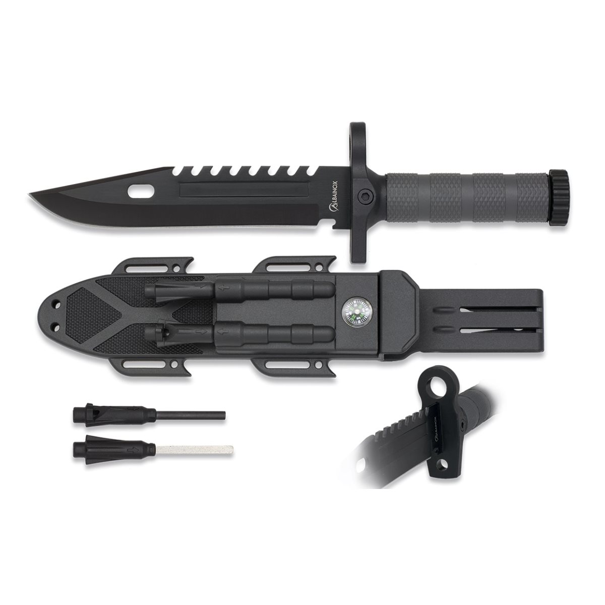 Levně Albainox nůž SURVIVAL s vybavením ČERNÝ