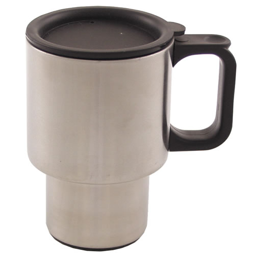 Levně Hrnek termo dvouplášťový plastová rukojeť 400ml STŘÍBRNÝ