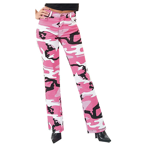 Levně Kalhoty dámské STRETCH FLARE PINK CAMO