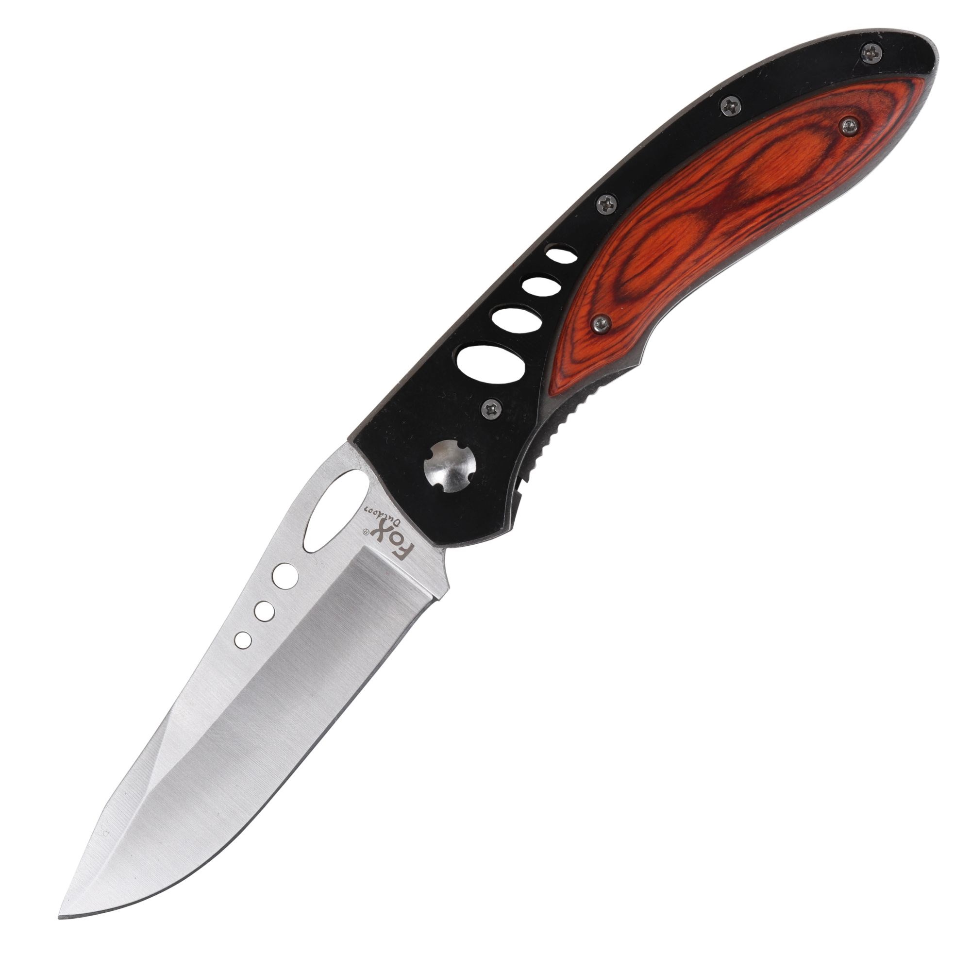 Levně FOX Outdoor nůž zavírací 22,5x9,5cm perforovaný DŘEVO/ČERNÁ