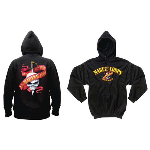 Levně Mikina MARINES SKULL/RIBBON s kapucí ČERNÁ