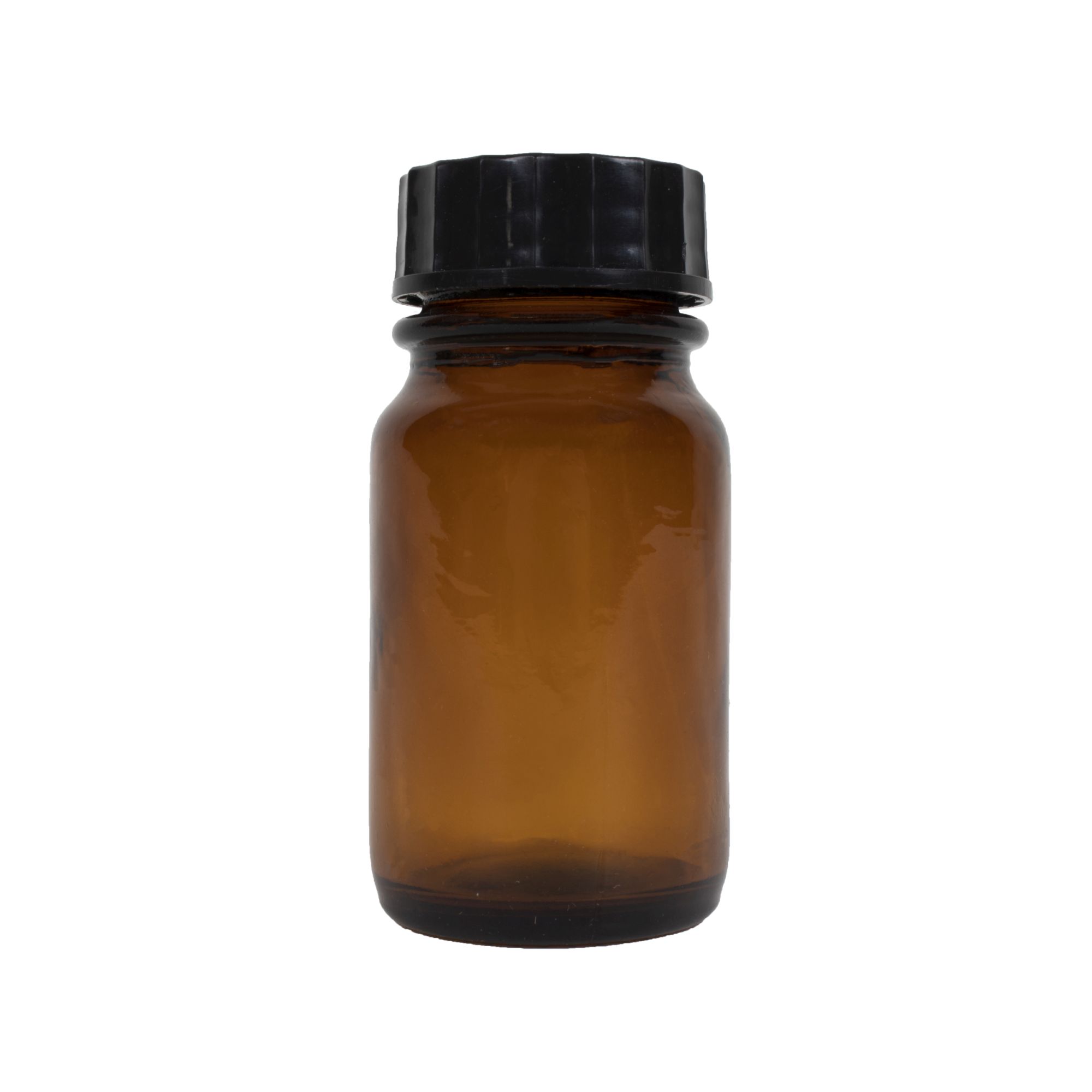Levně Lahvička skleněná HNĚDÁ 60 ml s plastovým černým víčkem