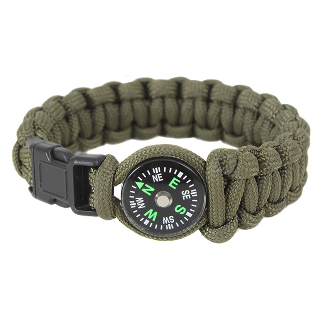 Levně Náramek SURVIVAL PARACORD s kompasem ZELENÝ