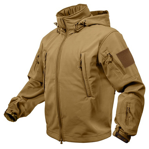 Levně Bunda TACTICAL s kapucí softshell COYOTE