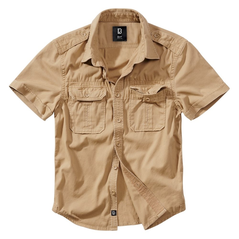Levně Košile styl VINTAGE krátký rukáv CAMEL PÍSKOVÁ