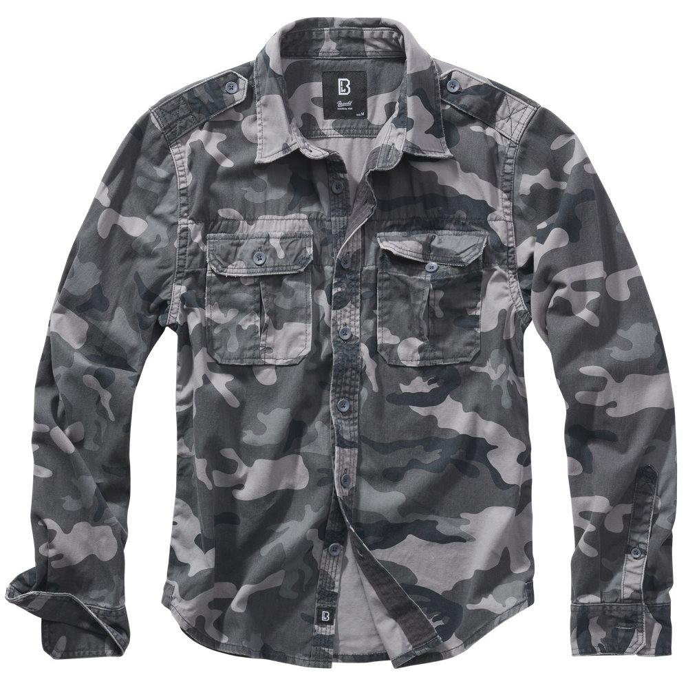Levně Košile styl VINTAGE dlouhý rukáv GREY CAMO
