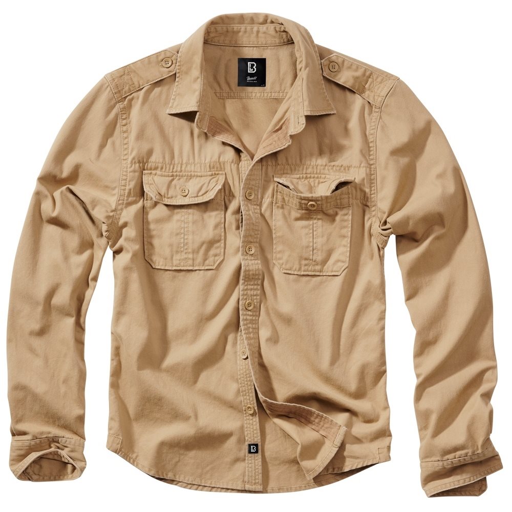 Levně Košile styl VINTAGE dlouhý rukáv CAMEL PÍSKOVÁ
