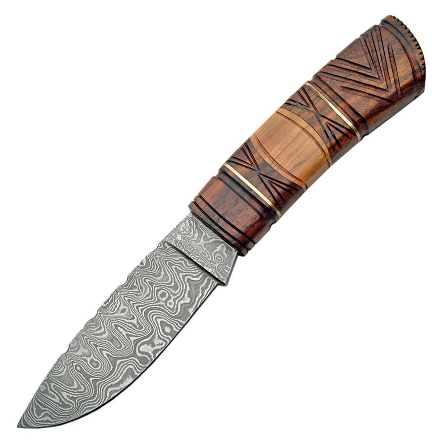 Levně Nůž s pevnou čepelí DAMASCUS CARVED dřevěná rukojeť