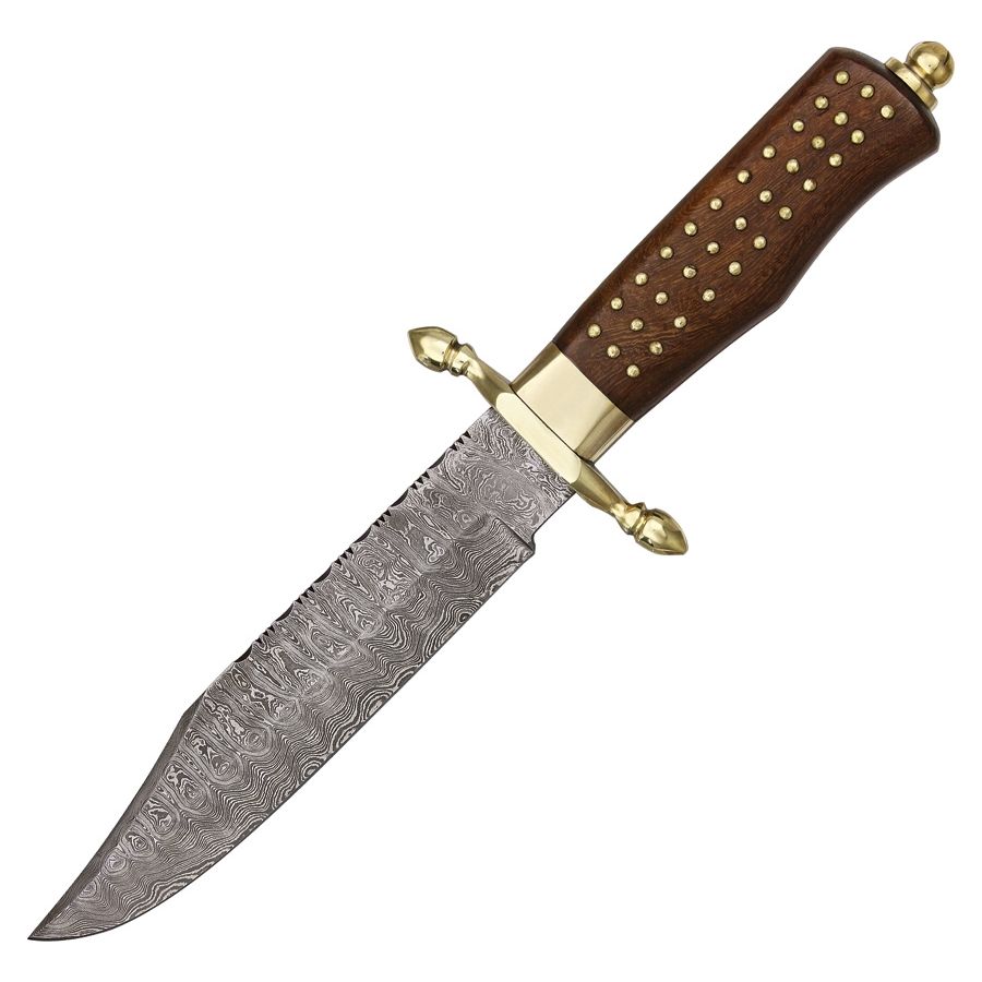 Levně Nůž BRASS PIN BOWIE s pevnou čepelí DAMASCUS