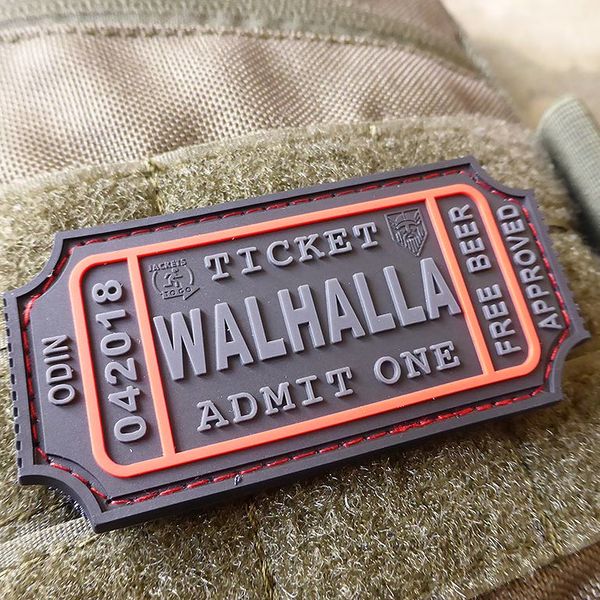Levně JACKETS TO GO nášivka WALHALLA TICKET BEER velcro plast ČERNÁ/ČERVENÁ