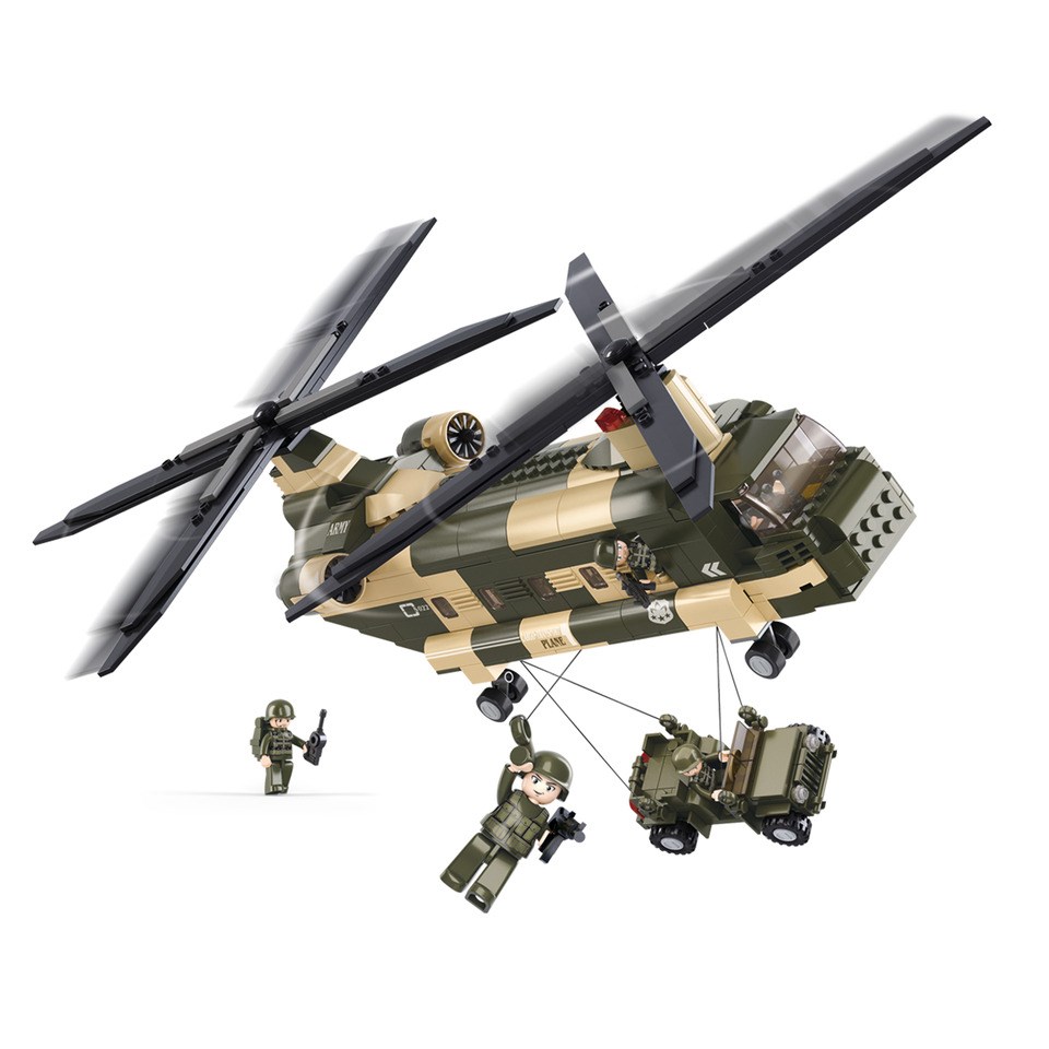 Stavebnice vrtulník CHINOOK s malým jeepem