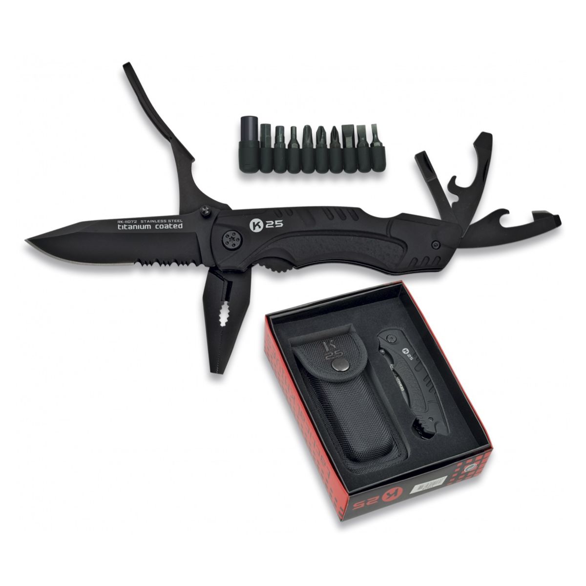 Levně K25 nůž nářaďový TACTICA TOOLS se sadou bitů ČERNÝ