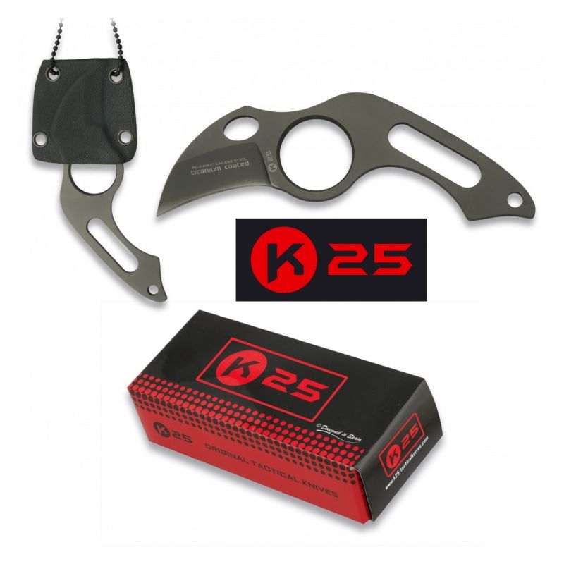 Levně Nůž K25 31849 s řetízkem na krk ČERNÝ