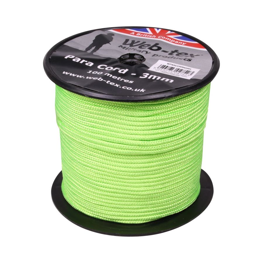 Levně Web-tex šňůra PARA ø 3 mm / 100 m NEON GREEN