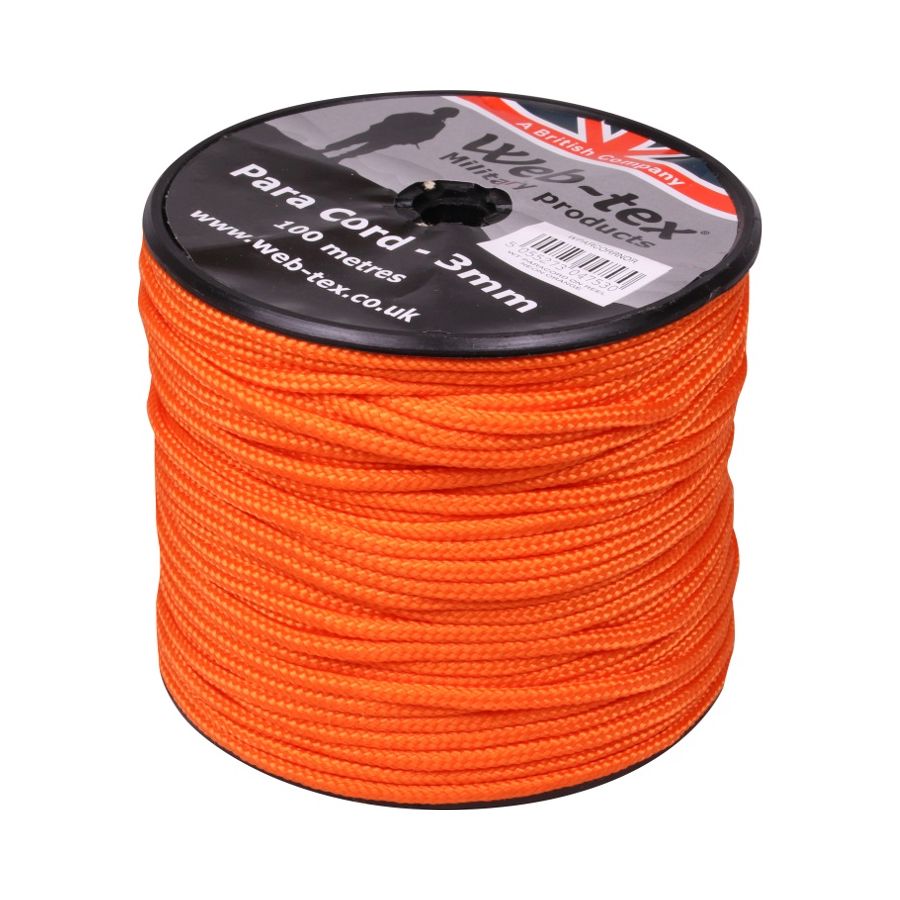 Levně Web-tex šňůra PARA ø 3 mm / 100 m NEON ORANGE