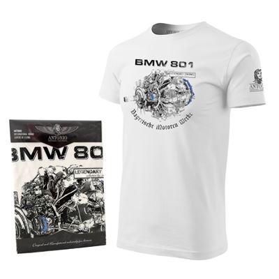 Triko s leteckým motorem BMW 801 BÍLÉ