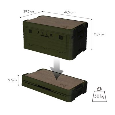 Bedna skládací box s víkem a dřevěnou deskou 32L ZELENÁ NILS Camp 15-03-610 11