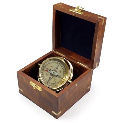 Kompas VELKÝ MOSAZNÝ v dřevěné krabičce