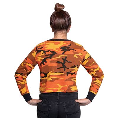 Triko dámské krátké CROP dlouhý rukáv ORANGE CAMO