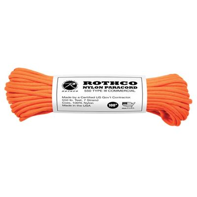 Šňůra PARACORD nylon 550LB 30m 4mm REFLEXNÍ ORANŽOVÁ