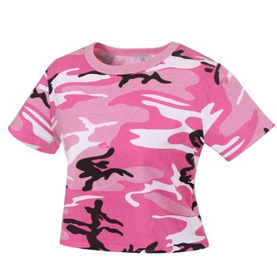 Triko dámské krátké CROP PINK CAMO