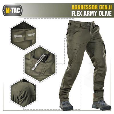 Kalhoty taktické AGGRESSOR Gen.II Flex ZELENÉ M-TAC 20058062 22