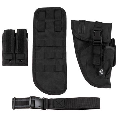 Pouzdro stehenní Tactical na pistol a zásobníky pravé ČERNÉ