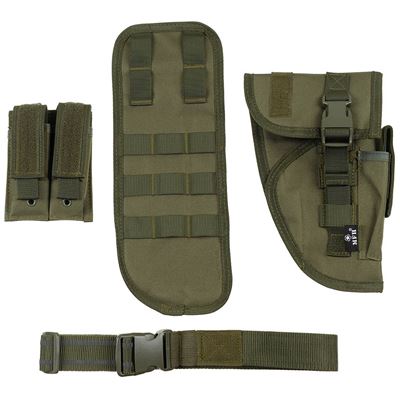 Pouzdro stehenní Tactical na pistol a zásobníky pravé ZELENÉ