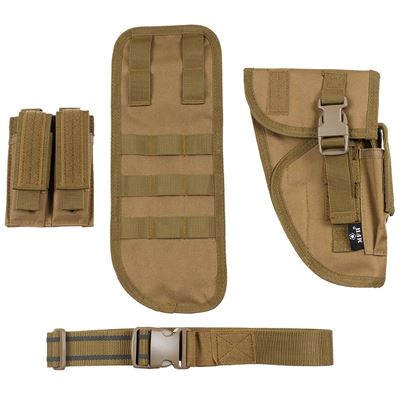 Pouzdro stehenní Tactical na pistol a zásobníky pravé COYOTE