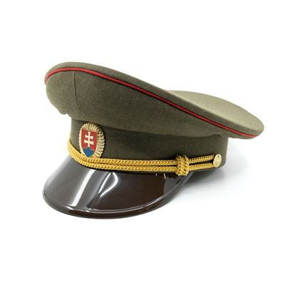 Brigadýrka důstojnická SK zlatý odznak, kšilt plast, červená linka ZELENÁ