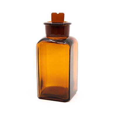 Láhev skleněná hranatá s broušeným širokým hrdlem 350 ml HNĚDÁ