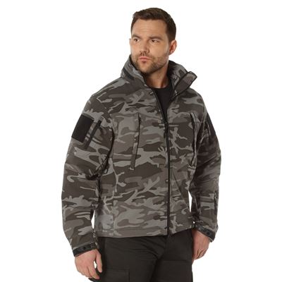 Bunda TACTICAL s kapucí softshell BLACK CAMO