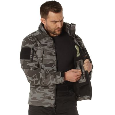 Bunda TACTICAL s kapucí softshell BLACK CAMO