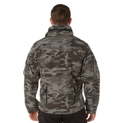 Bunda TACTICAL s kapucí softshell BLACK CAMO